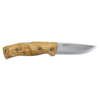 Helle Bleja - 85mm Triple Laminated Stainless Steel Folding Knife (Curly Birch Handle with Leather Sheath)