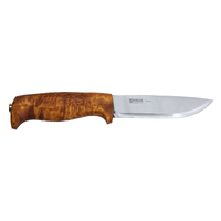Helle Gaupe1310 - 107mm Sandvik 12C27 Stainless Steel Knife (Curly Birch Handle with Leather Sheath)