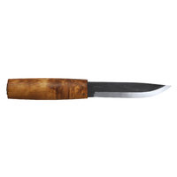 Helle Viking - 105mm Triple Laminated Carbon Steel Knife (Curly Birch Handle with Darkened Brown Leather Sheath)