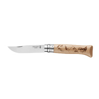 Opinel 002186  - 8.5cm Stainless Steel Engraved Hiking Knife, No 8 (Hardwood Beech Handle)