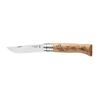 Opinel 002187 - 8.5cm Stainless Steel Engraved Mountain Biking Knife, No 8 (Hardwood Beech Handle)