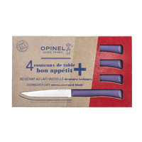 Opinel 002199 - 11cm Stainless Steel Bon Appetit Table/Steak Knives (Box of 4 with Violet Handles)