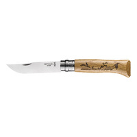 Opinel 002333 - 8.5cm Stainless Steel Engraved Hare Knife, No 8 (Oakwood Handle)