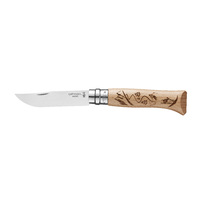 Opinel 002188 - 8.5cm Stainless Steel Engraved Skiing Knife, No 8 (Hardwood Beech Handle)