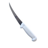 Victory Knives 272015115-Keefish  - 2.5mm x 15cm Stainless Steel Narrow Curved Boning Knife (White Plastic Handle - Keefish Logo)