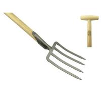 DeWit 5103  - 800mm, 4 Prong Digging Fork with Curved Tines (Ash Wood T Handle)