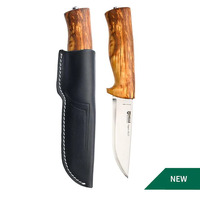 Helle 1075 Eggen-12C27  - 101mm Drop Point 12C27 Stainless Steel Knife (Curly Birch Handle with Dark Brown Sheath)