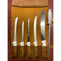 Victory Knives Fishing Set FSL - Leather Knife Roll With Knives for Fishing (Contains 5 Stainless Steel Knives & Sharpening Steel)