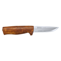 Helle Fossekallen - 90mm, Sandvik 12C27 Stainless Steel Knife (Curly Birch Handle with Leather Sheath)