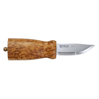 Helle Nying - 70mm Triple Laminate Stainless Steel Knife (Curly Birch Handle with Leather Sheath)
