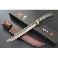 Kanetsune KB-164 - 225mm Blue Steel Hookoku Limited Edition Knife  (Grey Coloured Plywood Handle with Brass Hilt)