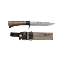 Kanetsune KB447 - 135mm Carbon Steel Enchou Damascus Knife (Oak Wood Handle & Magnolia Wood Sheath)