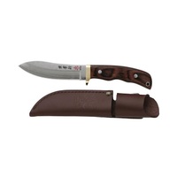 Kanetsune KB552 - 112mm Stainless Steel Subaru Skinning Knife (Mahogony Handle with Leather Sheath)