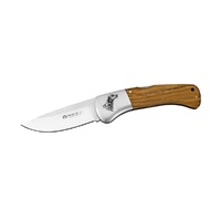 Maserin M760ICN - 90mm Stainless Steel Hunting Knife (Olive Wood Handle with Engraved Wild Dog)