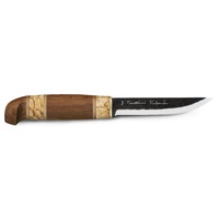 Marttiini MA126010 - 11cm Carbon Steel Kierinki Knife (Curly Birch Handle with Leather Sheath)
