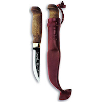 Marttiini MA127012 - 10cm Carbon Steel Lumberjack Knife (Stained Birch Handle with Brown Leather Sheath)