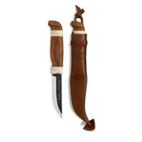 Marttiini MA127013 - 10cm Carbon Steel Lumberjack Knife (Birch & Reindeer Antler Bone Handle with Brown Leather Sheath)
