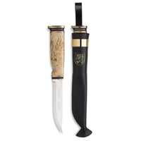 Marttiini MA548018W - 110mm Stainless Steel Suomi Knife (Waxed Curly Birch & Bronze Ferrules with Black Leather Sheath)