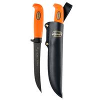 Marttiini MA935024T - 15cm Carbon Steel Martef Boning Knife (Orange Rubber Handle with Black Leather Sheath)
