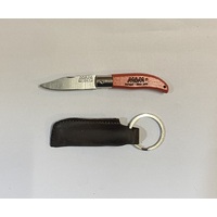 MAM_2001-Red - 45mm Stainless Steel Iberica Pocket Knife with Keyring (Red Beech Hardwood Handle with Leather Case)