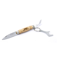 MAM_2023 - 61mm Stainless Steel Pocket Knife with Fork and Bottle Top Remover (Beech Hardwood Handle)