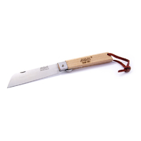 MAM_2043 - 85mm Stainless Steel Pocket Knife with Blade Lock & Leather Loop (Beech Hardwood Handle)