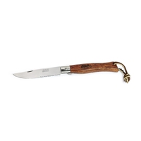 MAM_2066 - 105mm Stainless Steel Hunting Knife with Half Serrated Blade, Blade Lock & Leather Loop (Beech Hardwood Handle)