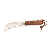 MAM_2071 - 90mm Stainless Steel Mushroom Harvesting Knife with Blade Lock & Leather Loop (Beech Hardwood Handle)