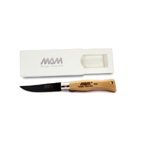 MAM_5004 - 75mm Black Titanium Douro Pocket Knife with Blade Lock (Bobinga Wood Handle with Leather Sheath)