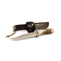 MAM_5474 - 160mm Stainless Steel Hunting Knife (Deer Horn Handle with Leather Sheath)
