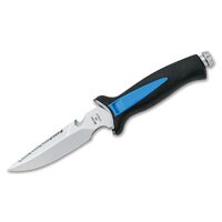 Maserin MAquatys_2 - 12cm Stainless Steel Diving Knife ( PP with Blue TPE Overmould in Blue in Black Sheath)