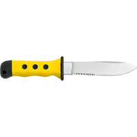 Maserin MNostromo - 13.8cm Stainless Steel Boaties Knife (Yellow Handle with Black Leather Sheath and Marlin Spike)