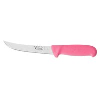 Victory S1-270015P - 2.5mm x 15cm Stainless Steel Curved Boning Knife with Leather Sheath (Pink Progrip Handle)