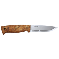Helle 1300 Temagami - 110mm Sandvik14C28N Stainless Steel Knife (Curly Birch Handle with Leather Sheath)