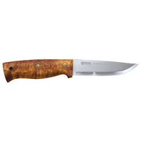 Helle TemagamiCA - 110mm Triple Laminated Carbon Steel Knife (Curly Birch Handle with Dark Brown Leather Sheath)