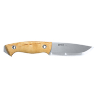 Helle Utvaer - 102mm Sandvik 12C27 Stainless Steel Knife (Curly Birch & Vulcan Fibre Handle with Leather Sheath)