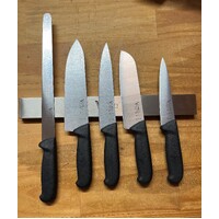 Victory VicChefSet  -  Stainless Steel Chef Set with Wall Magnet & Knife Wrap (Black Pro Grip Handles)